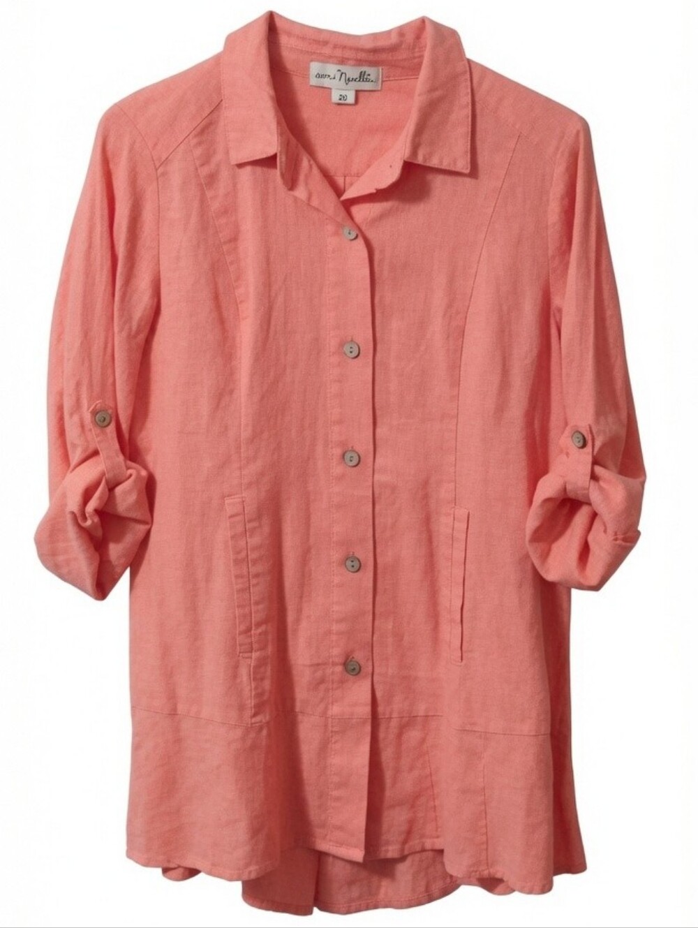 Simply Noelle Coral Linen Blend button down shirt Size S/M Casual Lightweight